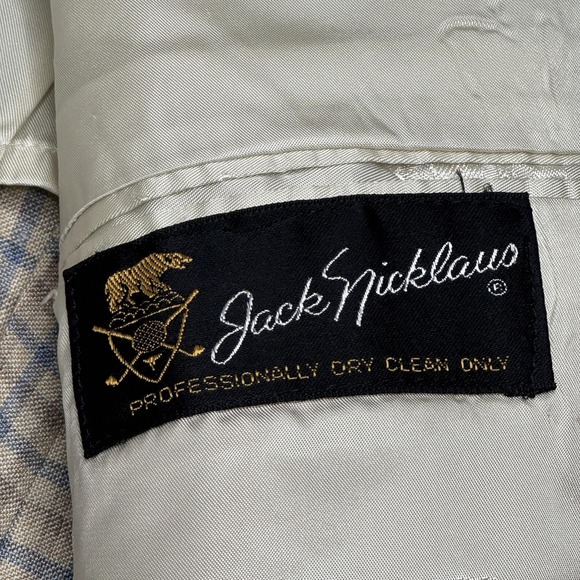 Vintage Jack Nicklaus Hart Schaffner Marx Blazer Mens 40R Beige Blue Plaid 80s - Picture 5 of 10